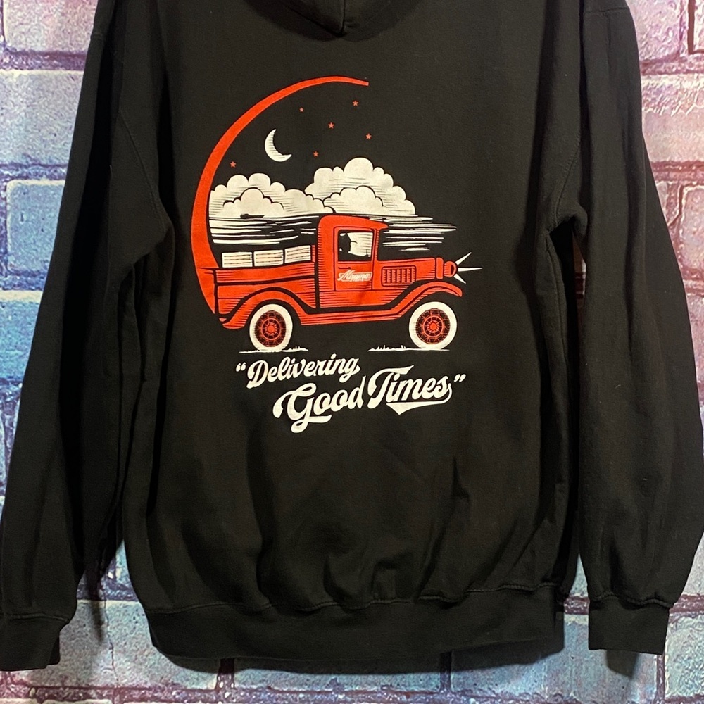 Just Hoods XL Black Graphic Hoodie Delivering Good Times Pullover Sweatshirt - Picture 10 of 15